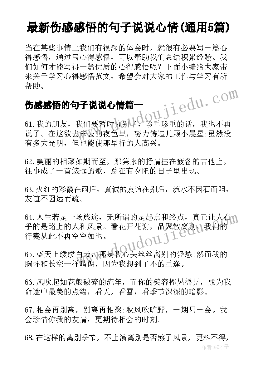 最新伤感感悟的句子说说心情(通用5篇)