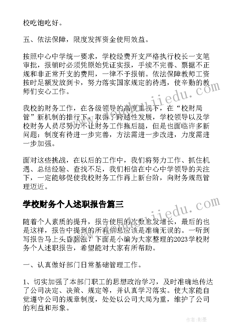 2023年学校财务个人述职报告(大全5篇)