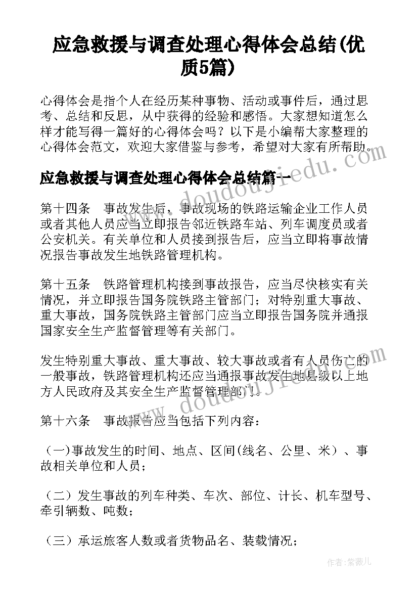 应急救援与调查处理心得体会总结(优质5篇)