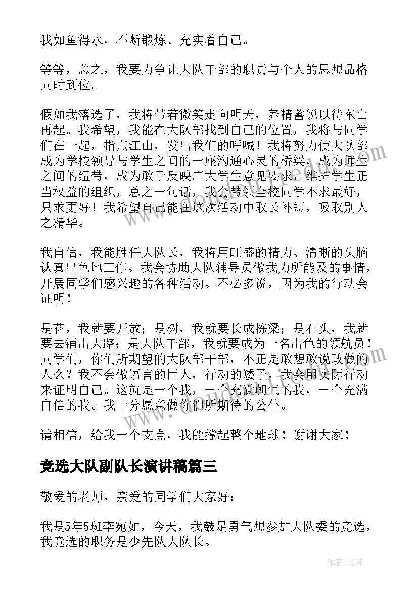 2023年竞选大队副队长演讲稿(模板7篇)