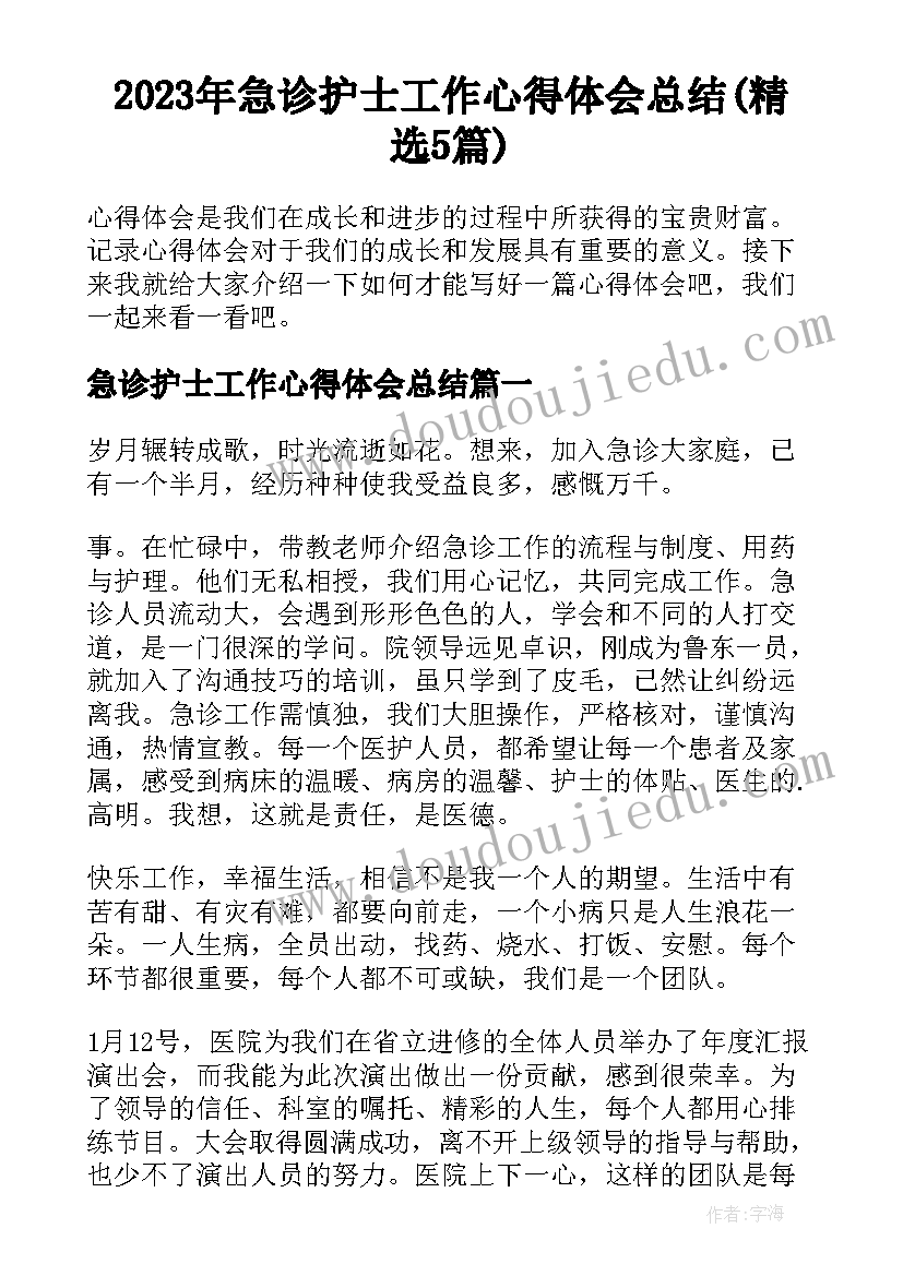 2023年急诊护士工作心得体会总结(精选5篇)