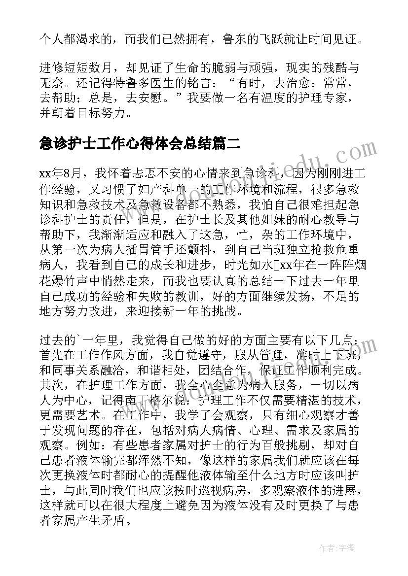 2023年急诊护士工作心得体会总结(精选5篇)