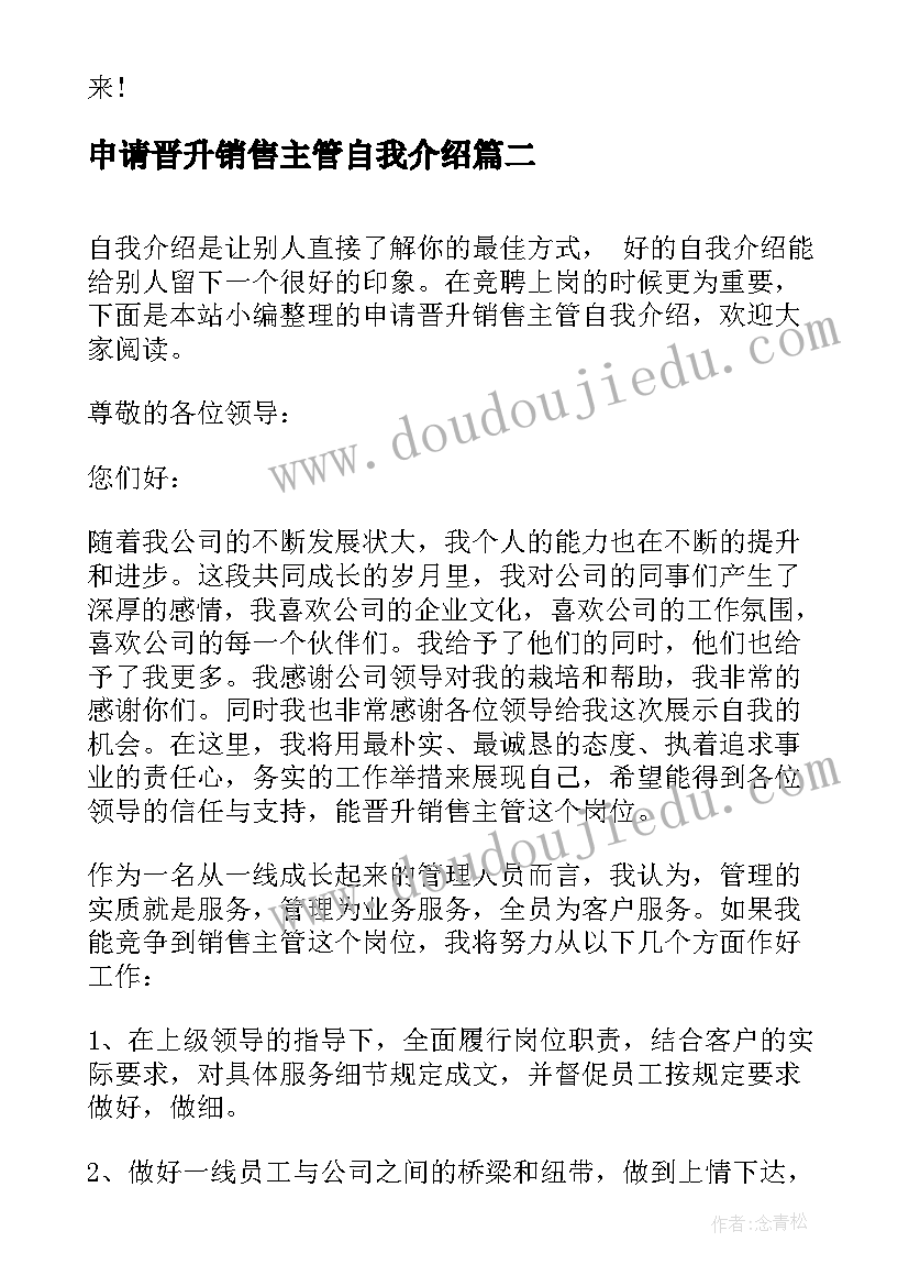 2023年申请晋升销售主管自我介绍(模板5篇)