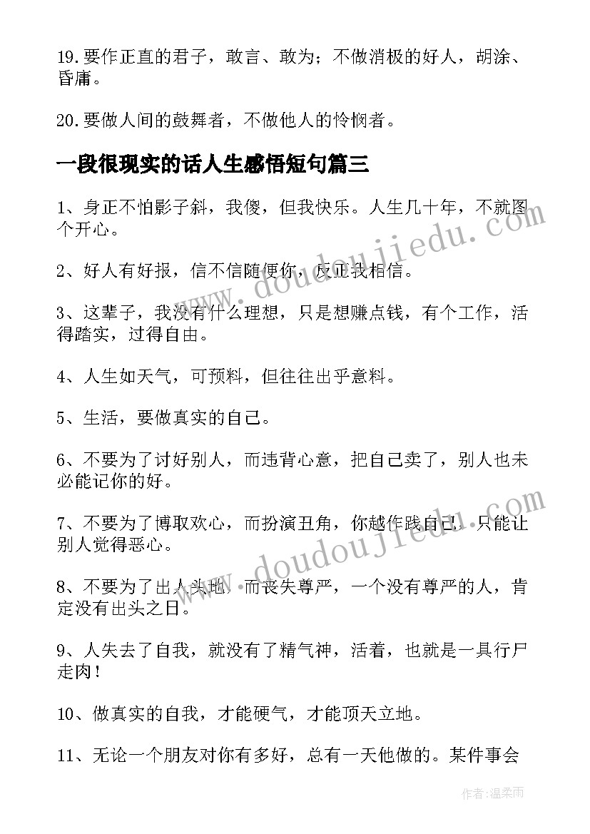 一段很现实的话人生感悟短句 一段很现实的话人生感悟(大全5篇)