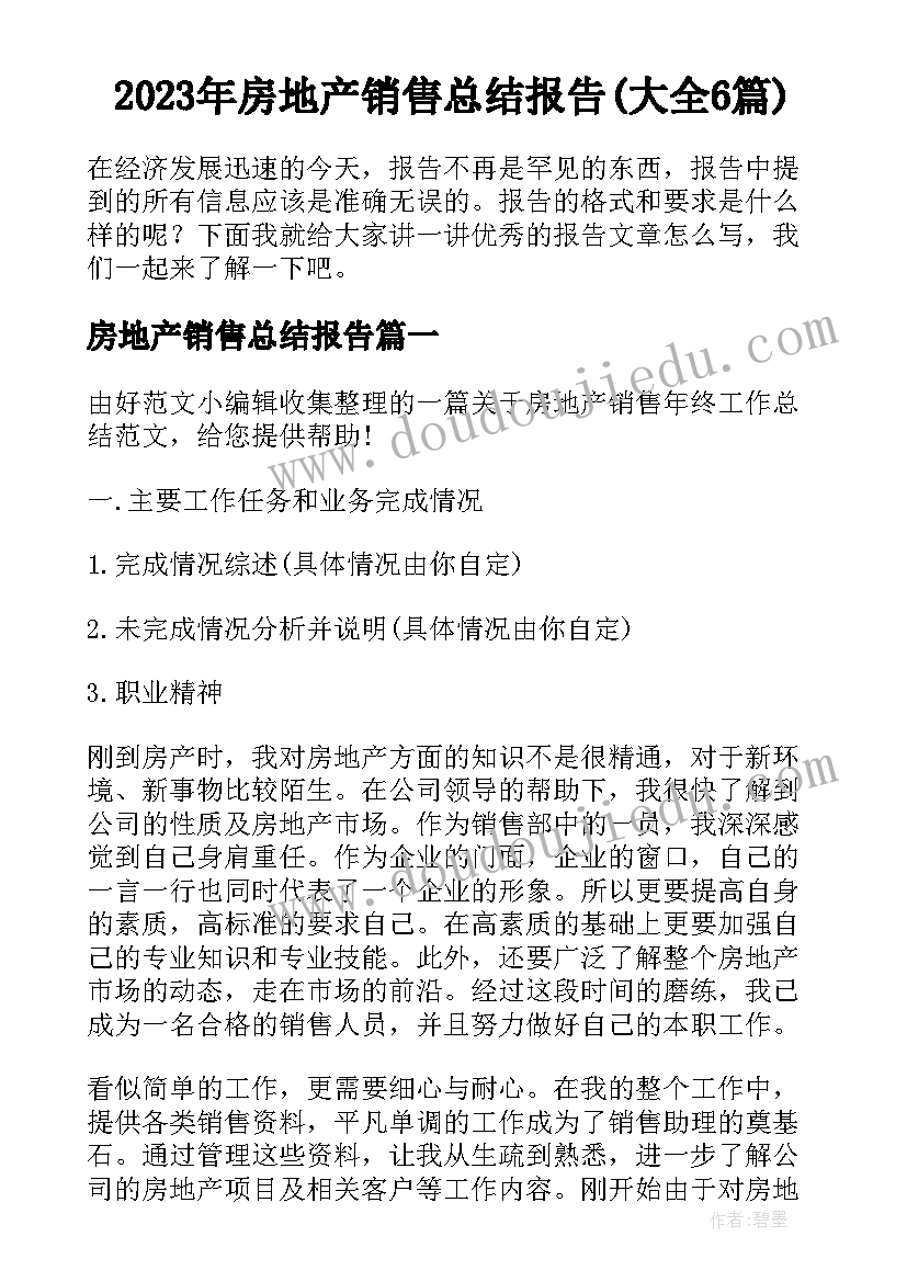 2023年房地产销售总结报告(大全6篇)