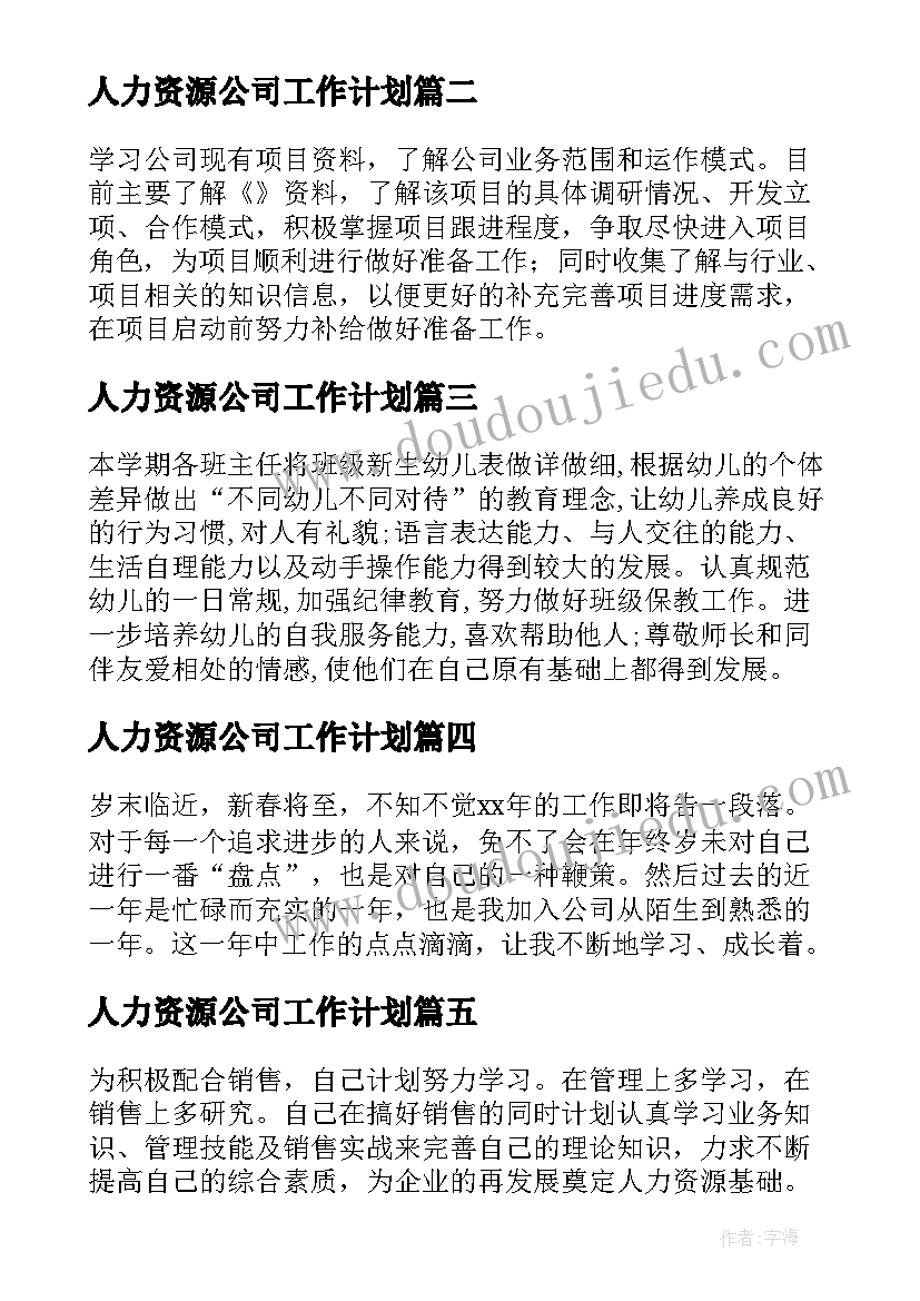 人力资源公司工作计划(模板5篇)