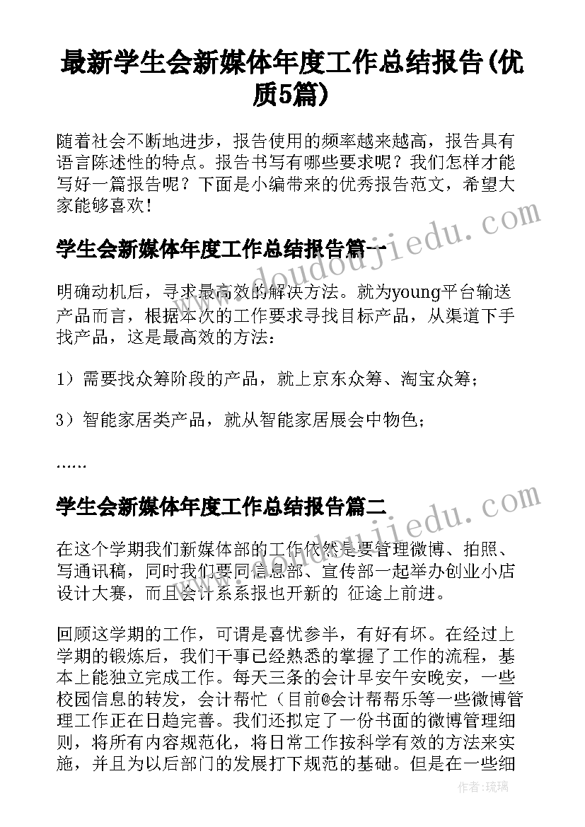 最新学生会新媒体年度工作总结报告(优质5篇)