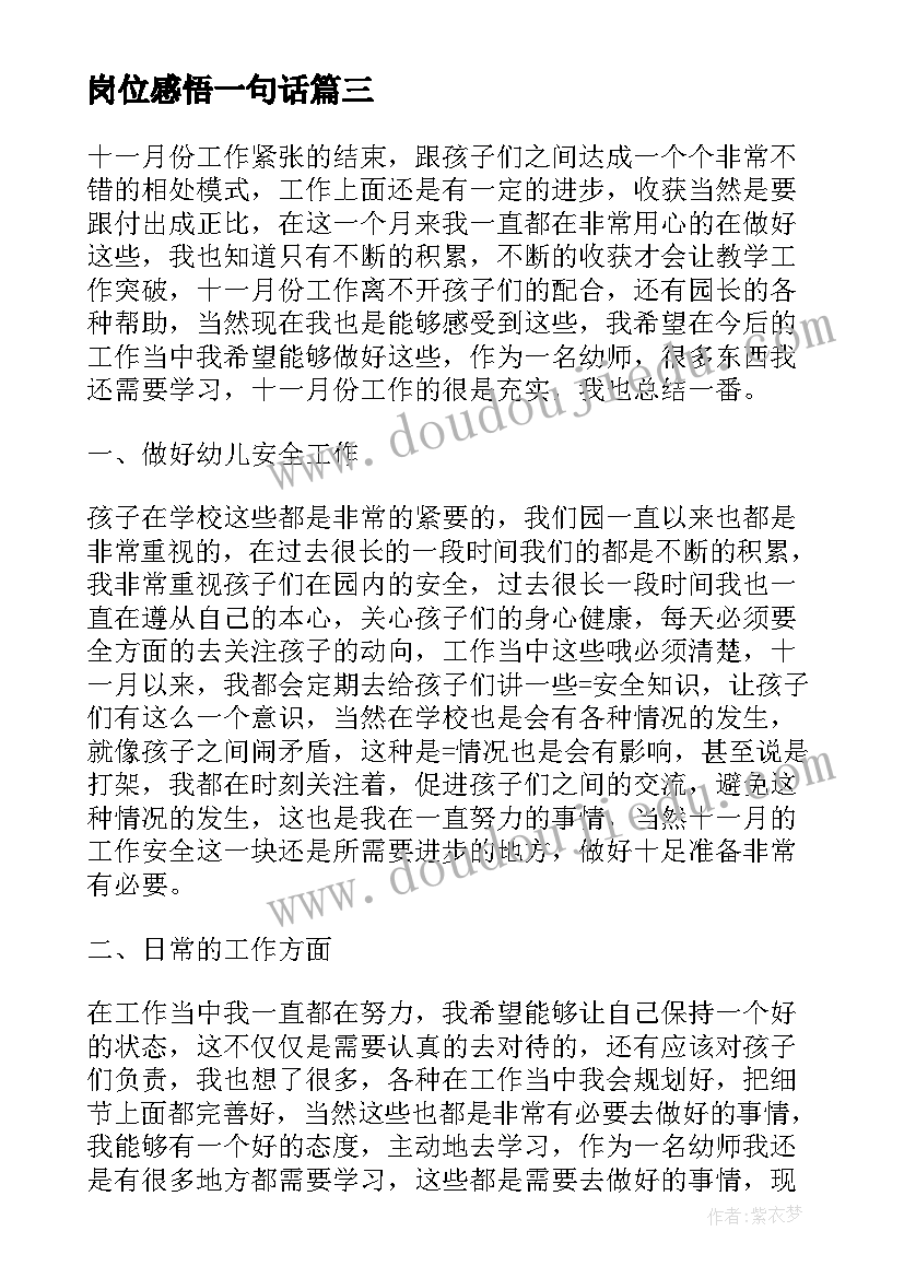 2023年岗位感悟一句话(大全5篇)