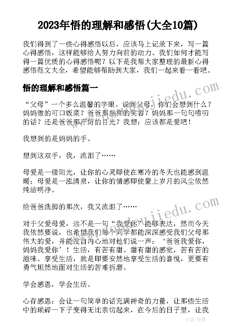 2023年悟的理解和感悟(大全10篇)