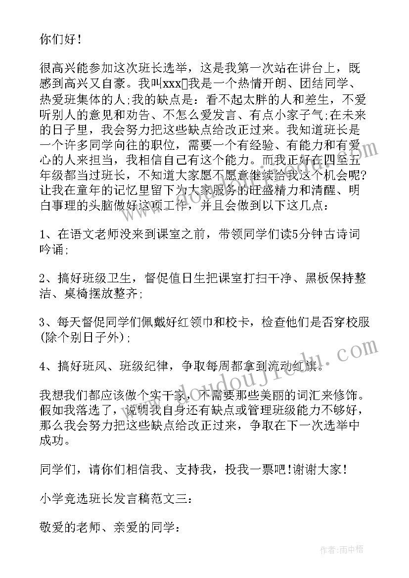 2023年小学竞选副班长发言稿(模板8篇)