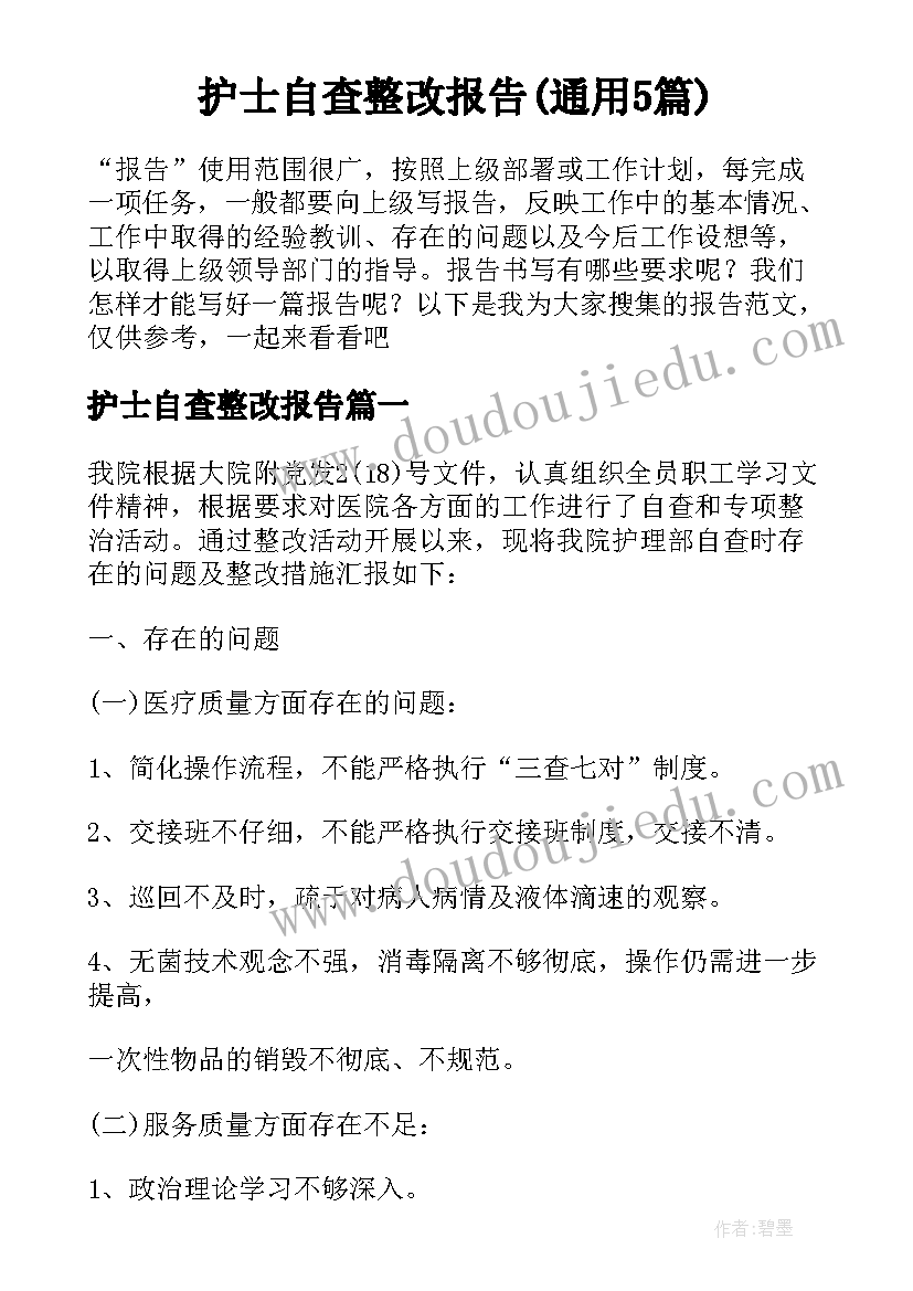 护士自查整改报告(通用5篇)