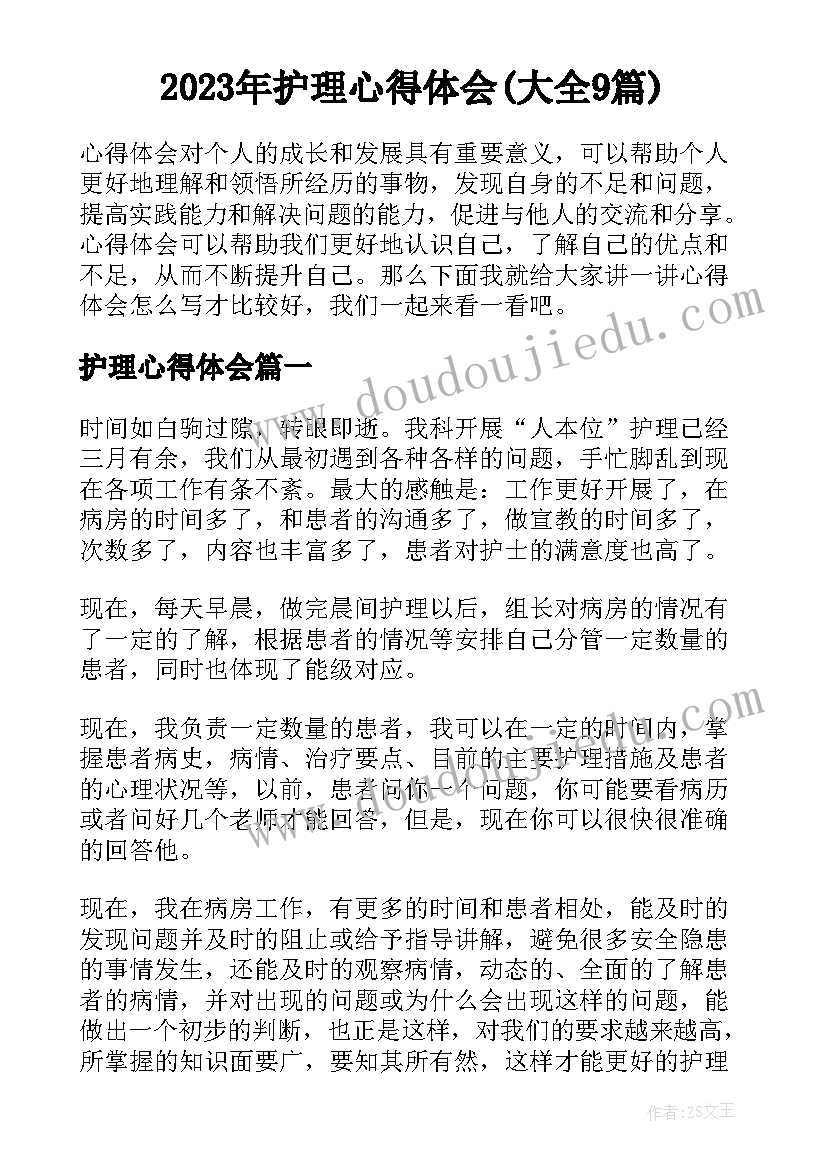 2023年护理心得体会(大全9篇)