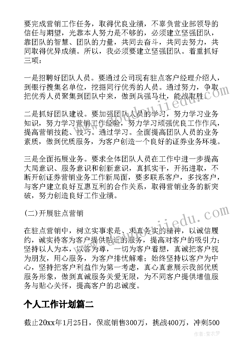 个人工作计划 营销工作计划(优质5篇)