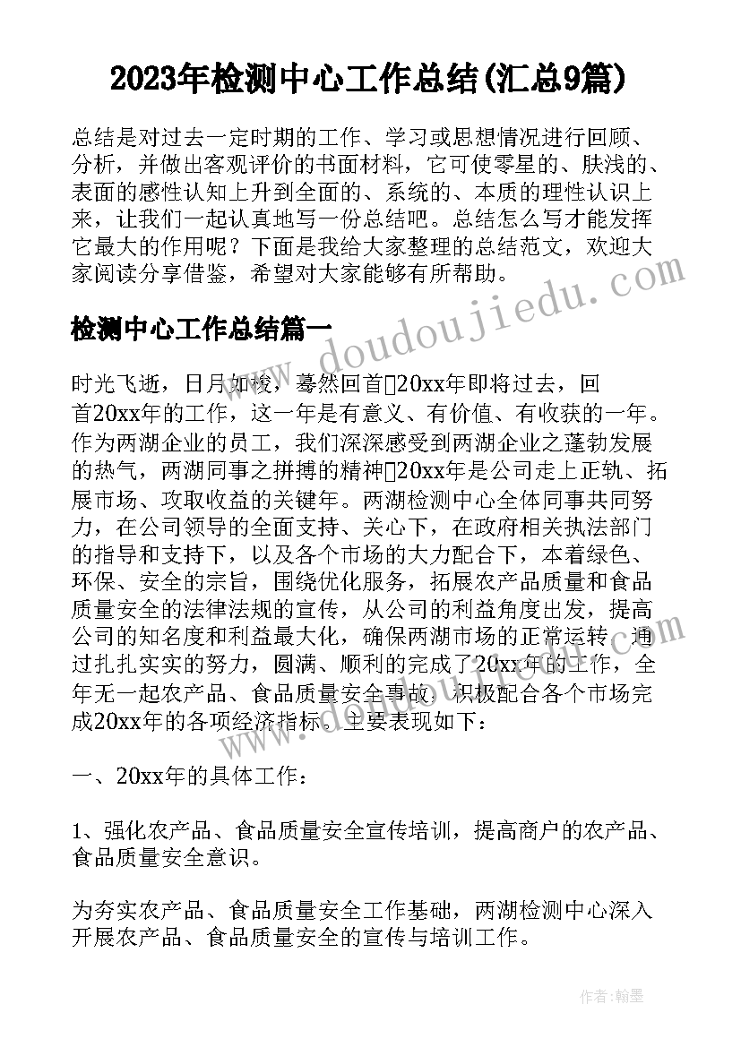 2023年检测中心工作总结(汇总9篇)