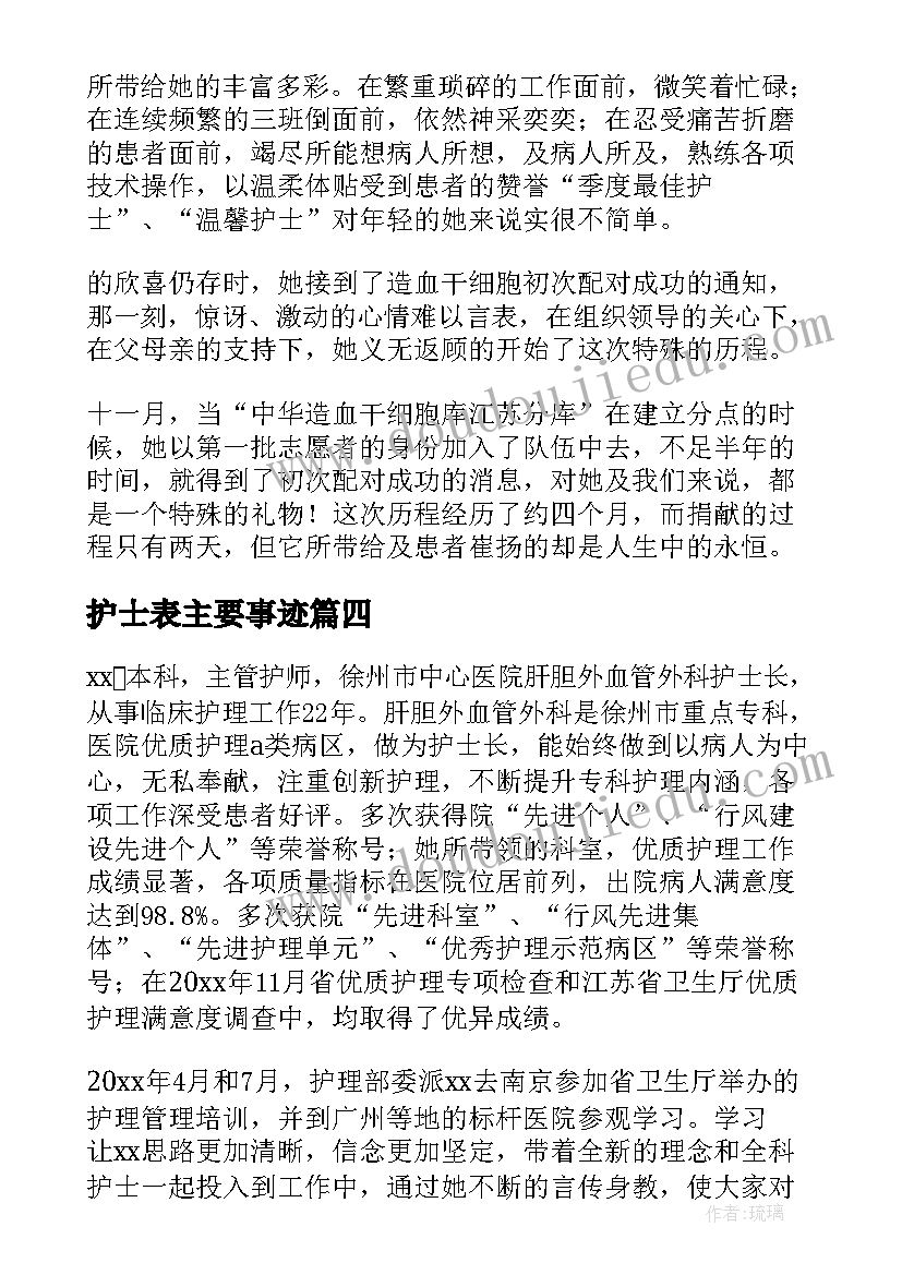 最新护士表主要事迹 护士事迹材料(汇总8篇)