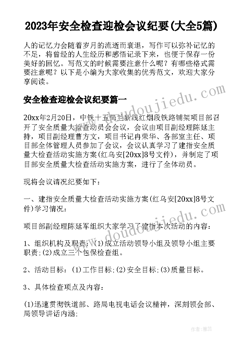 2023年安全检查迎检会议纪要(大全5篇)