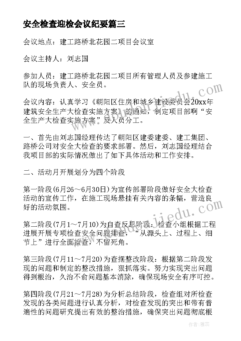 2023年安全检查迎检会议纪要(大全5篇)