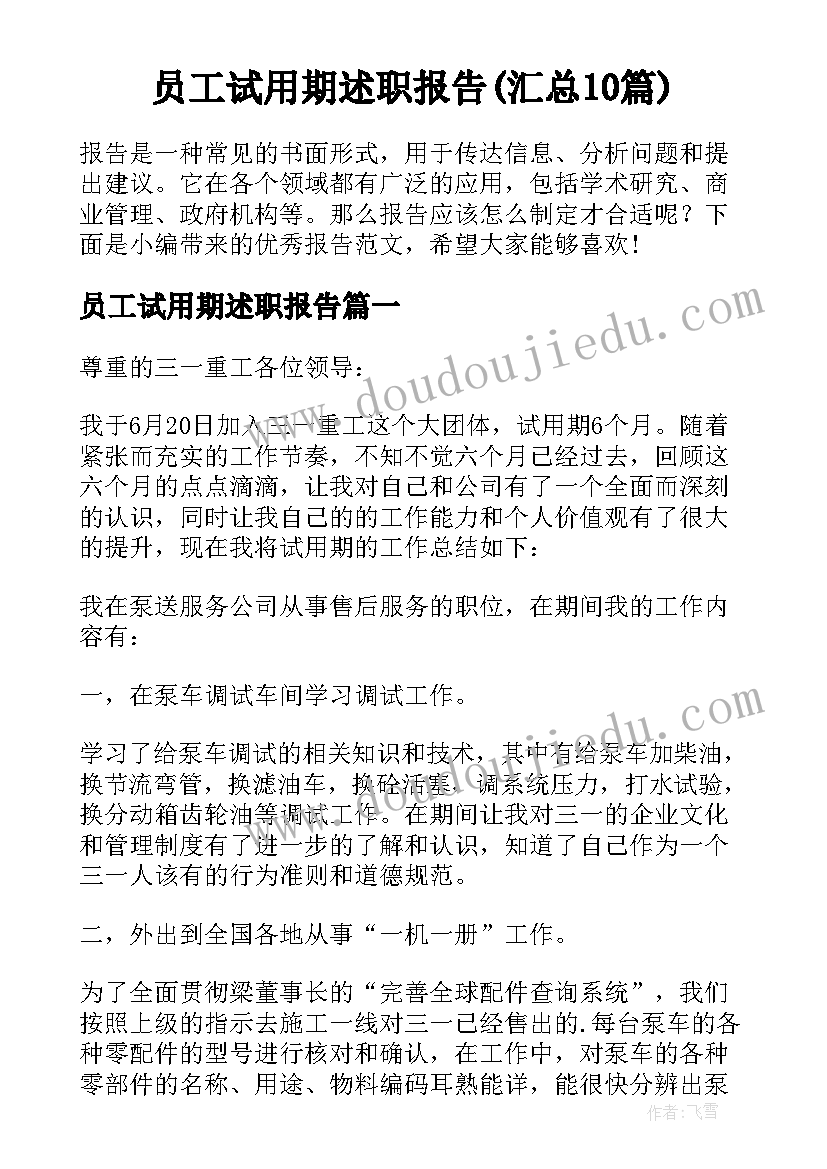 员工试用期述职报告(汇总10篇)