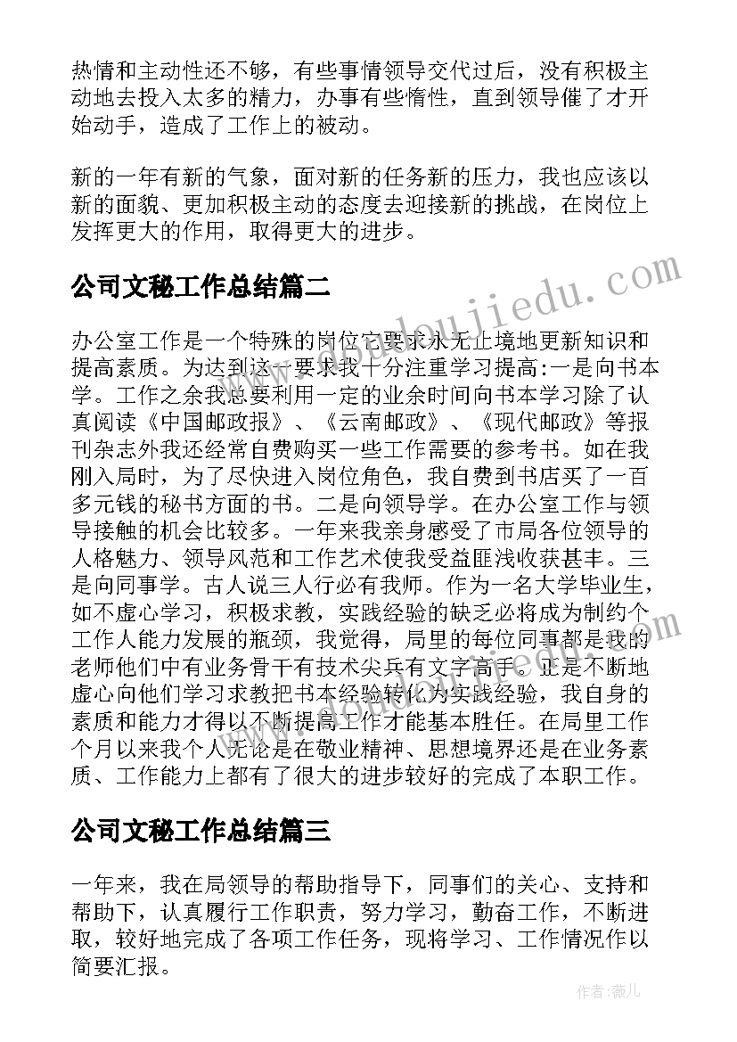 公司文秘工作总结 公司秘书年终工作总结个人(通用6篇)