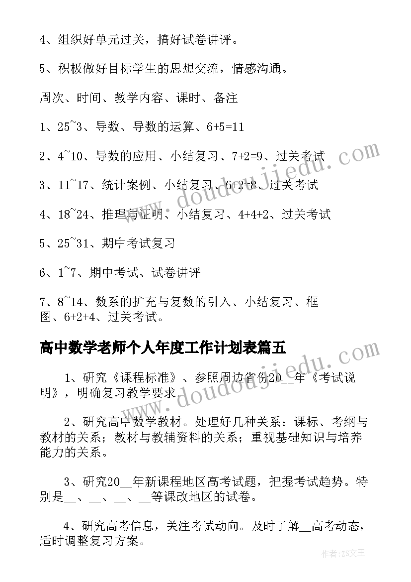 2023年高中数学老师个人年度工作计划表(大全5篇)