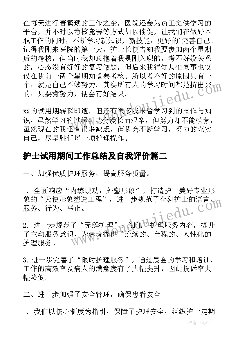 2023年护士试用期间工作总结及自我评价 护士试用期工作总结(大全8篇)