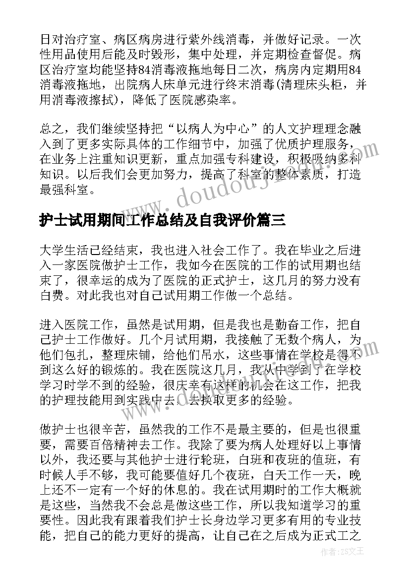 2023年护士试用期间工作总结及自我评价 护士试用期工作总结(大全8篇)