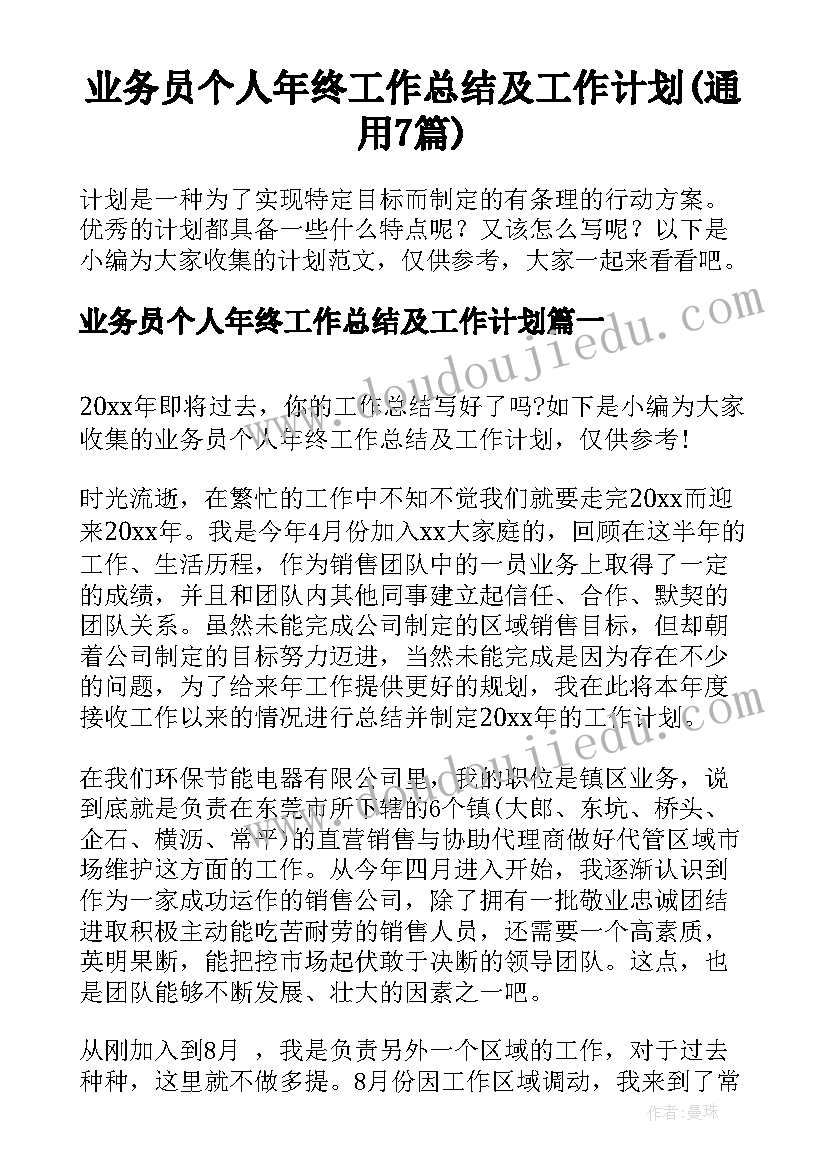 业务员个人年终工作总结及工作计划(通用7篇)