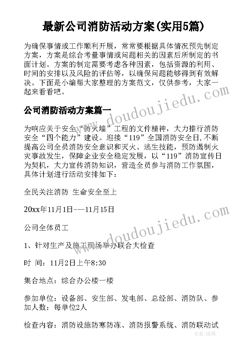 最新公司消防活动方案(实用5篇)