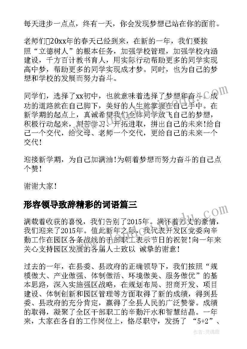 形容领导致辞精彩的词语(精选6篇)