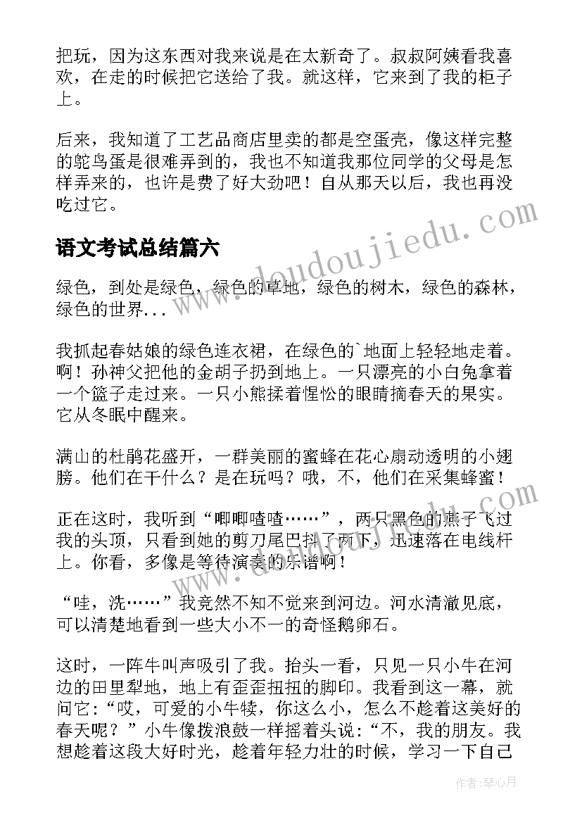 2023年语文考试总结(优秀6篇)