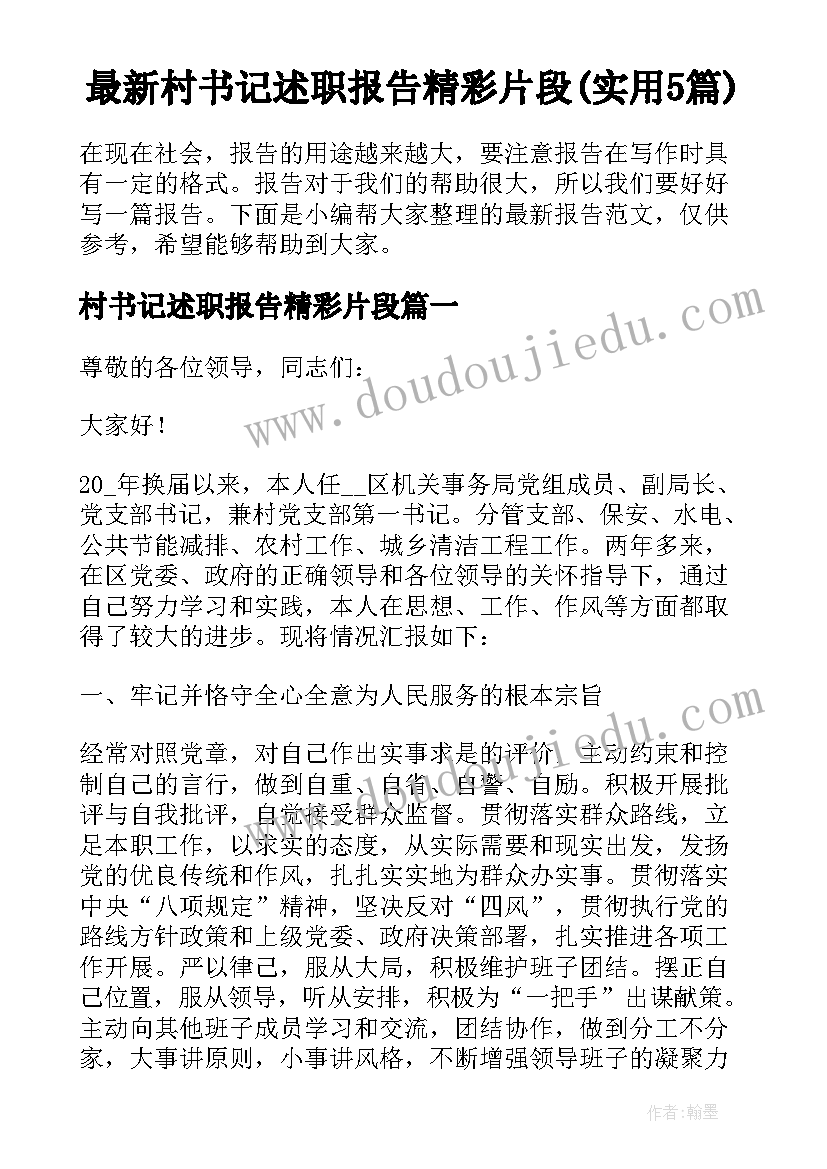 最新村书记述职报告精彩片段(实用5篇)