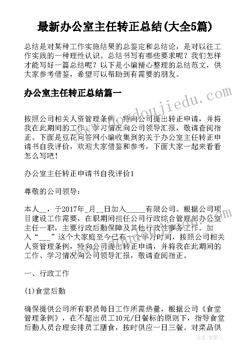 最新办公室主任转正总结(大全5篇)