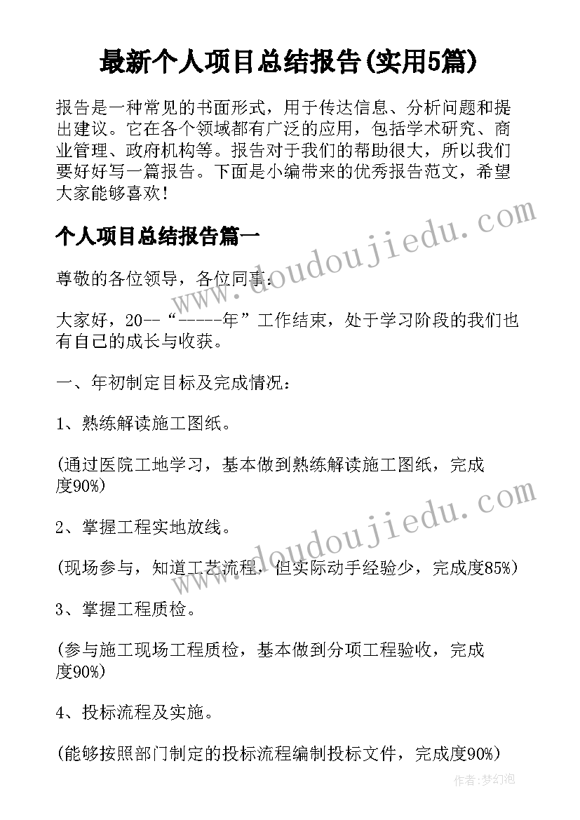 最新个人项目总结报告(实用5篇)