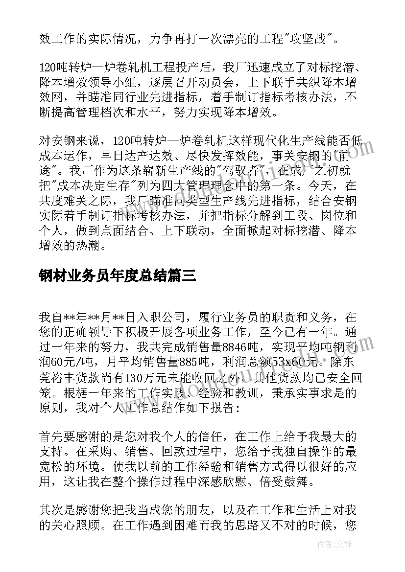 2023年钢材业务员年度总结(模板5篇)