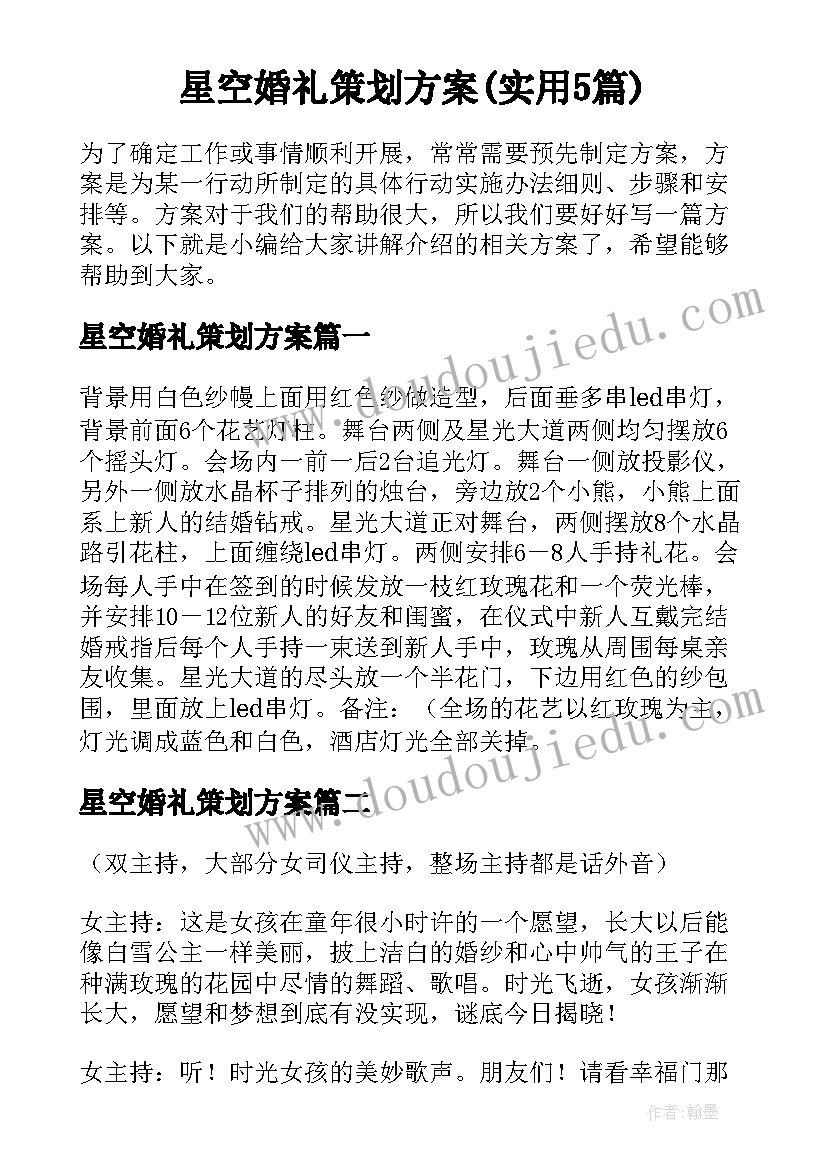 星空婚礼策划方案(实用5篇)