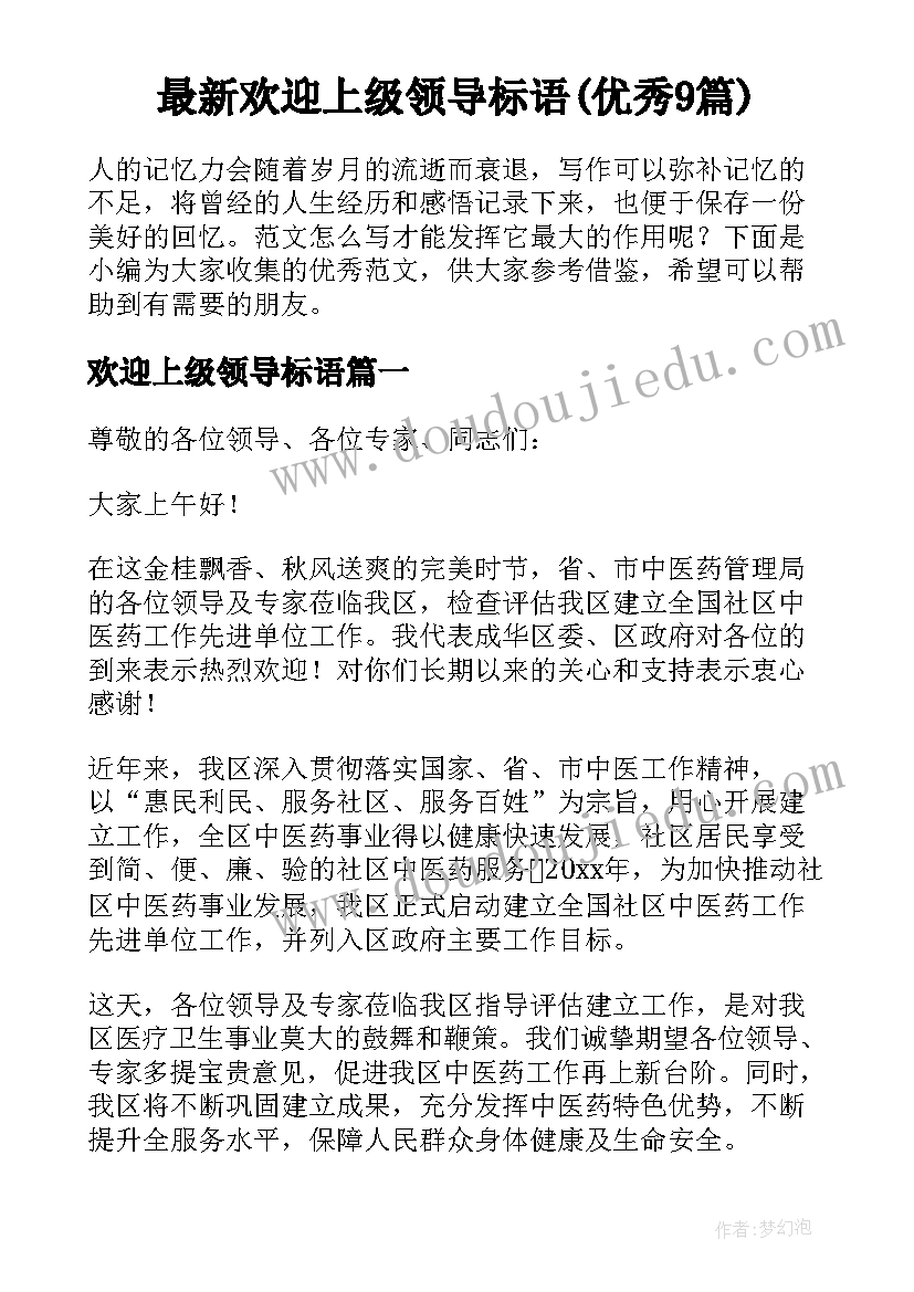 最新欢迎上级领导标语(优秀9篇)