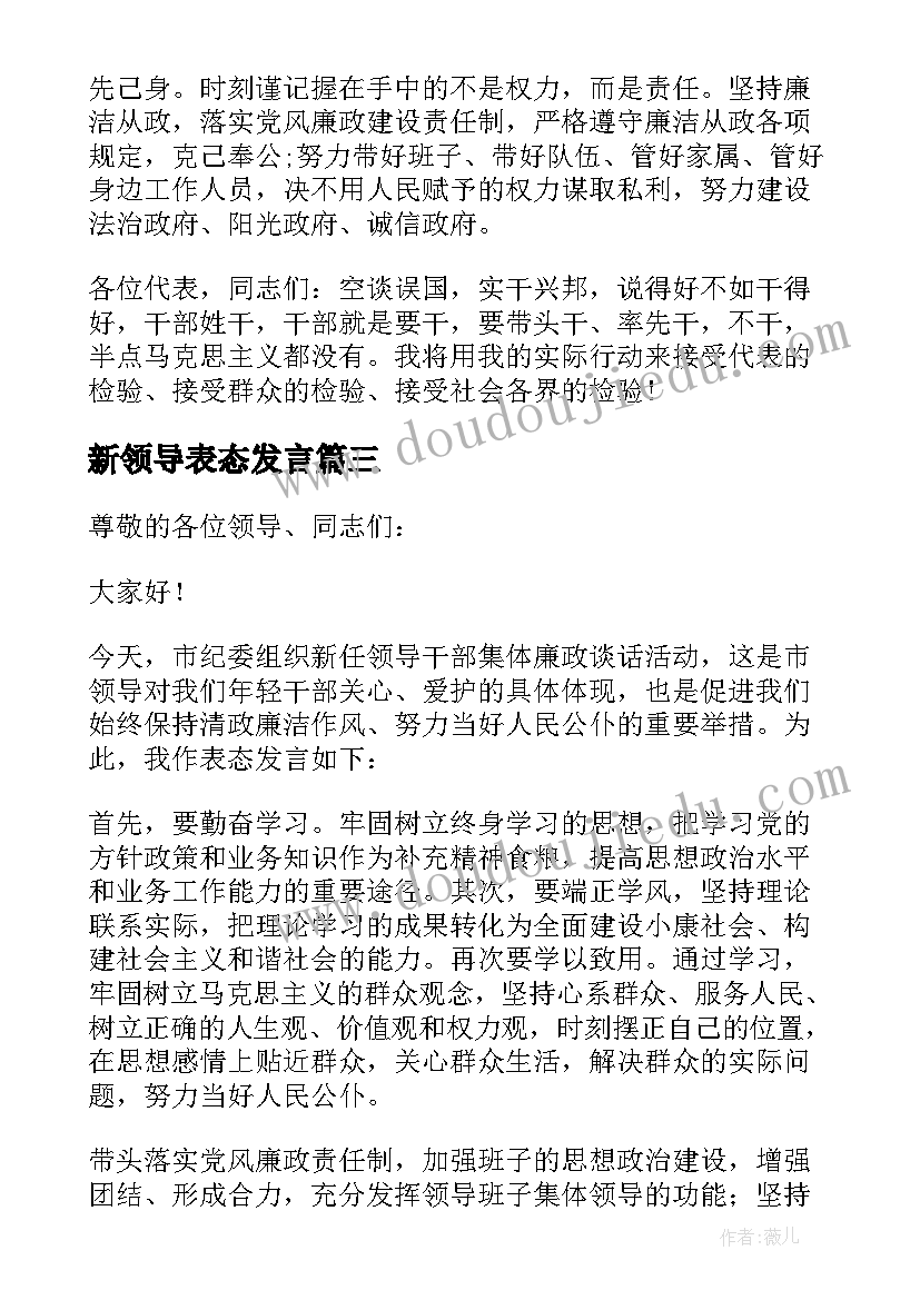 新领导表态发言(汇总5篇)