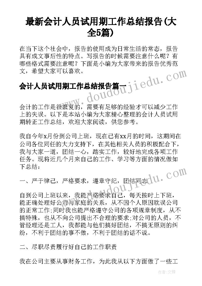 最新会计人员试用期工作总结报告(大全5篇)