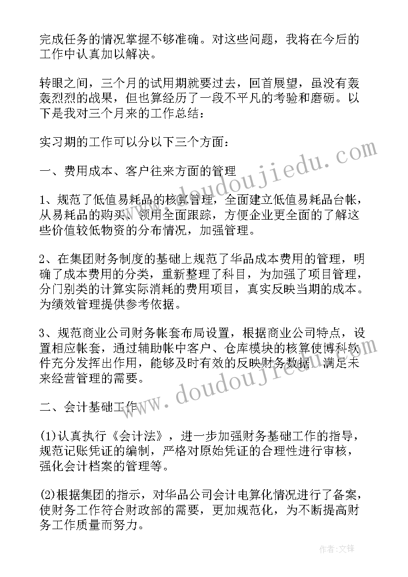 最新会计人员试用期工作总结报告(大全5篇)