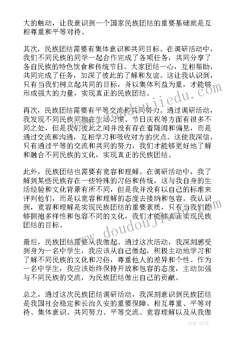 2023年民族团结进幼儿园活动方案 心得体会民族团结调研活动(精选6篇)