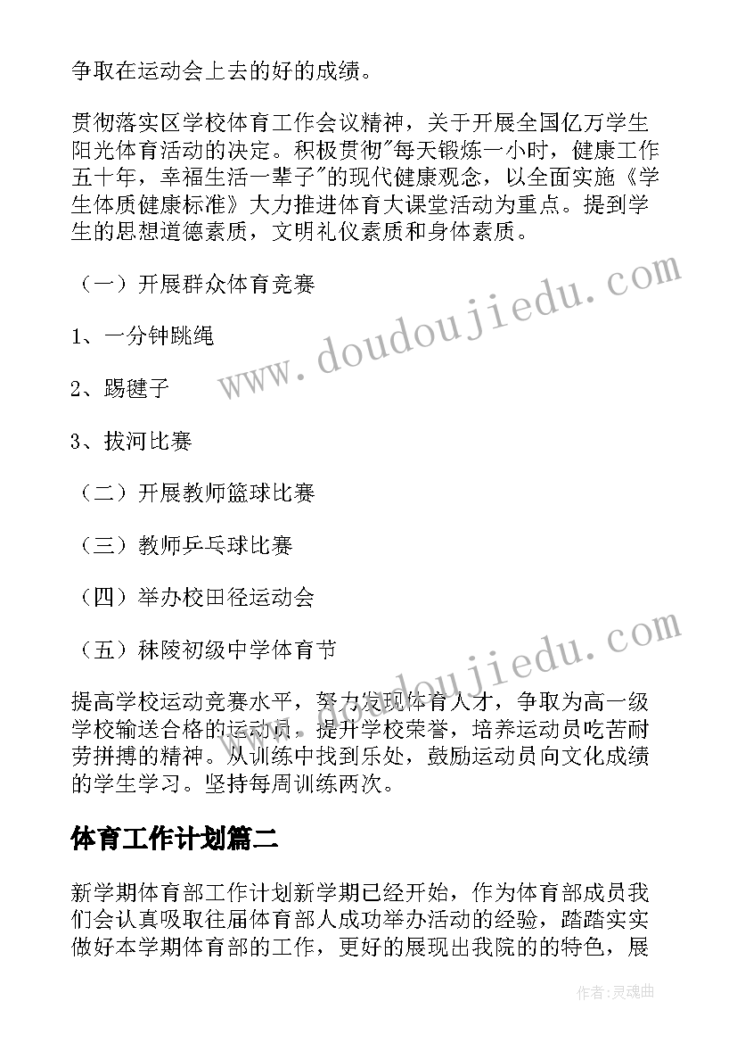 体育工作计划(精选9篇)