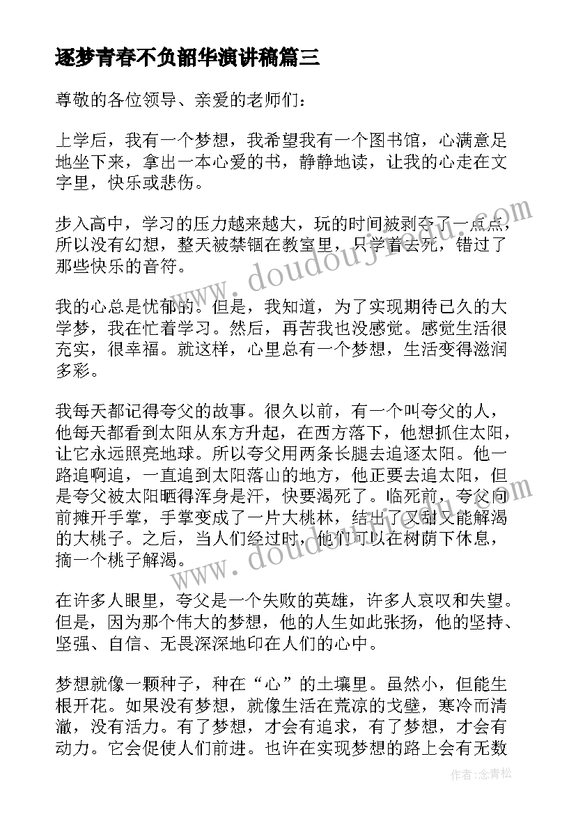 2023年逐梦青春不负韶华演讲稿 追梦青春不负韶华演讲稿(优质5篇)