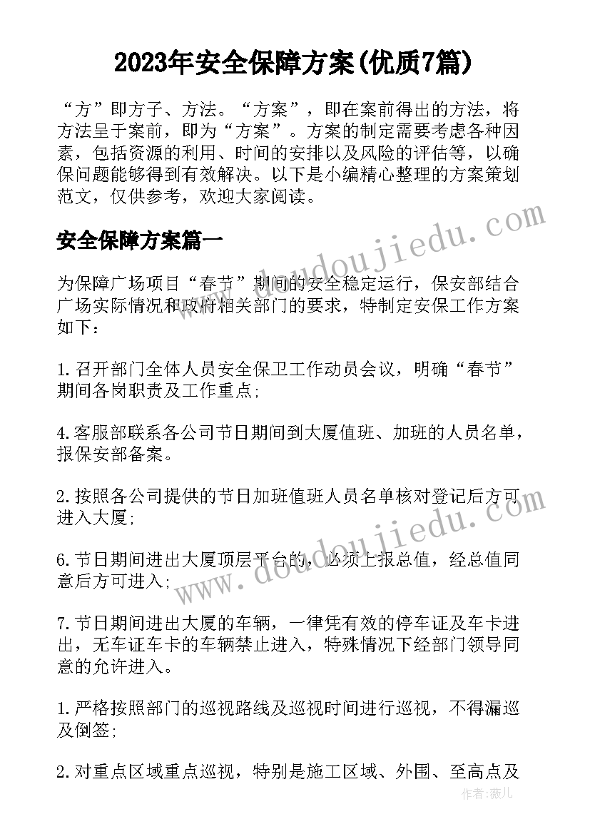 2023年安全保障方案(优质7篇)