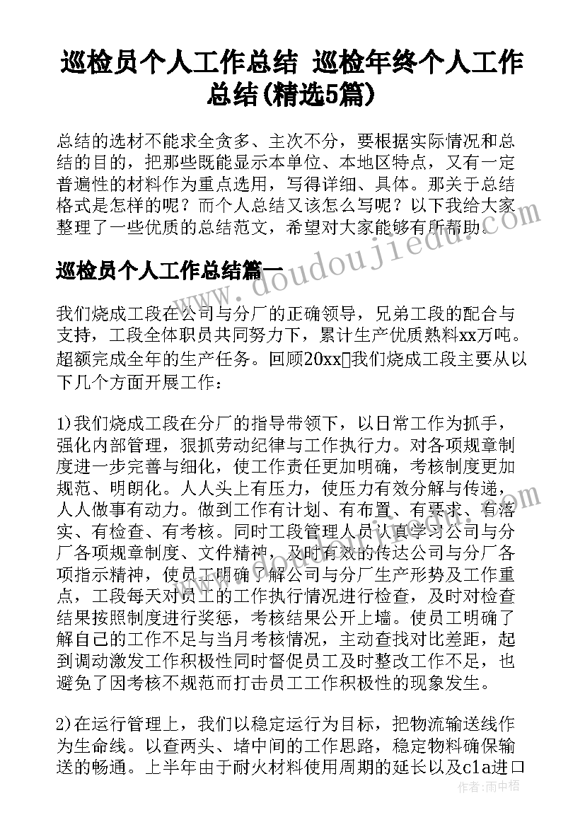 巡检员个人工作总结 巡检年终个人工作总结(精选5篇)