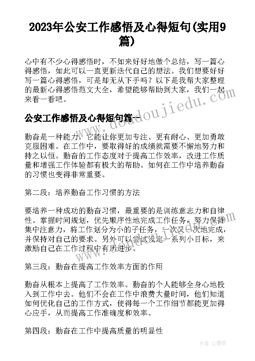 2023年公安工作感悟及心得短句(实用9篇)