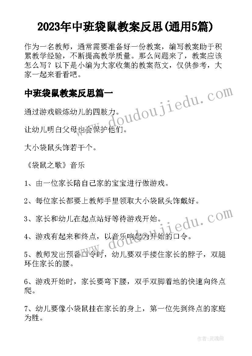 2023年中班袋鼠教案反思(通用5篇)