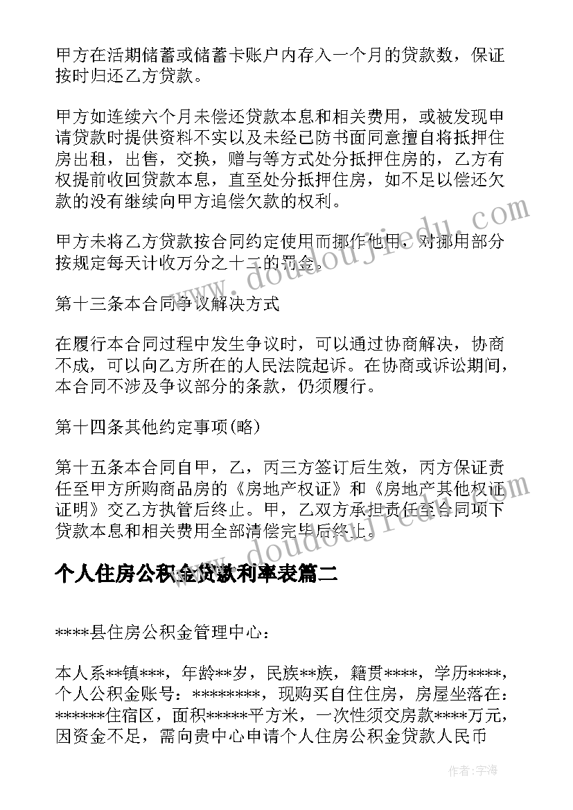 2023年个人住房公积金贷款利率表 个人住房公积金贷款协议(汇总5篇)