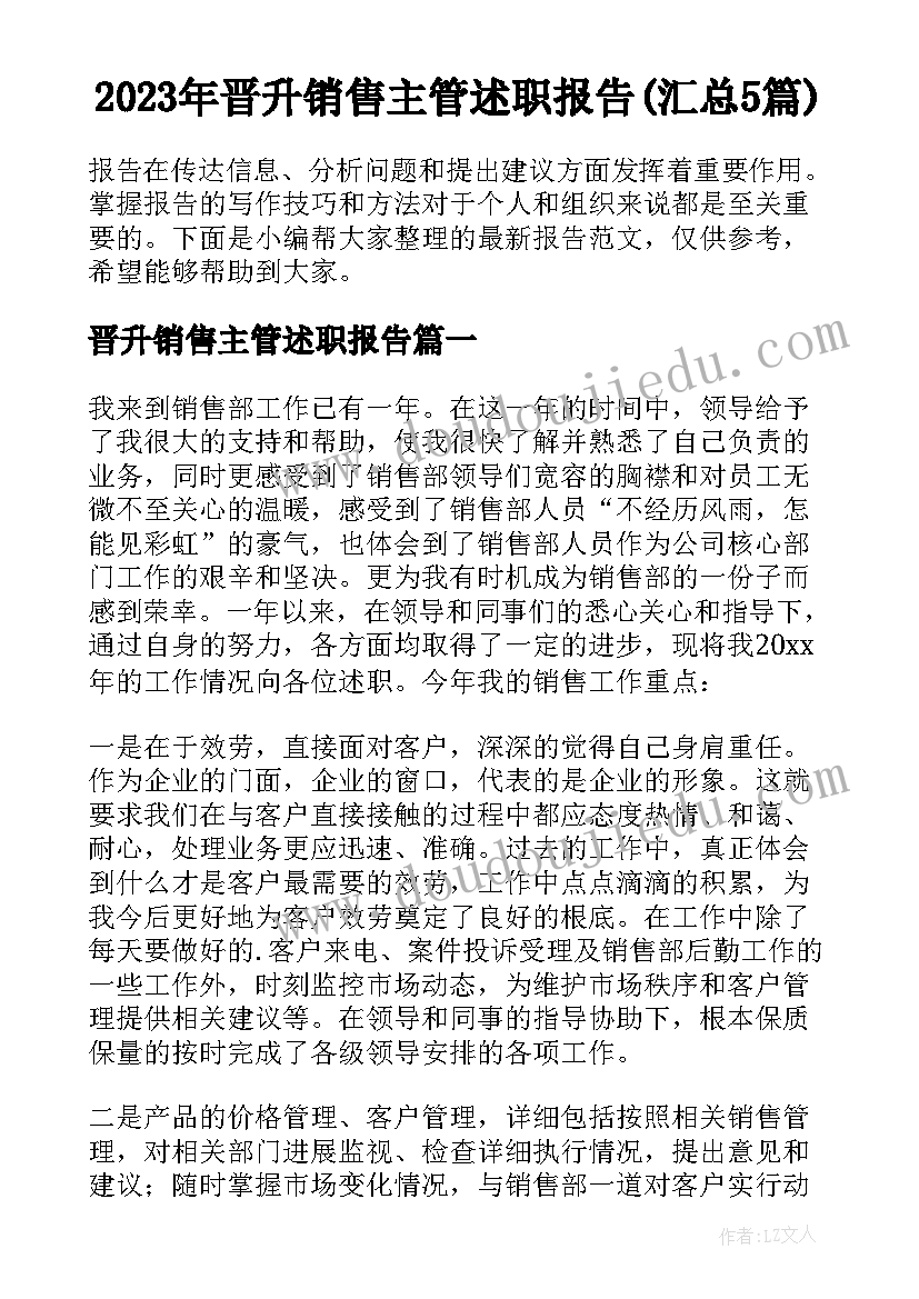 2023年晋升销售主管述职报告(汇总5篇)