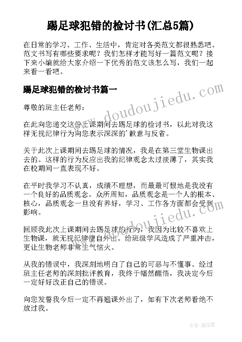 踢足球犯错的检讨书(汇总5篇)