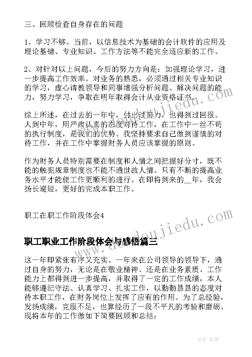 最新职工职业工作阶段体会与感悟(优质8篇)